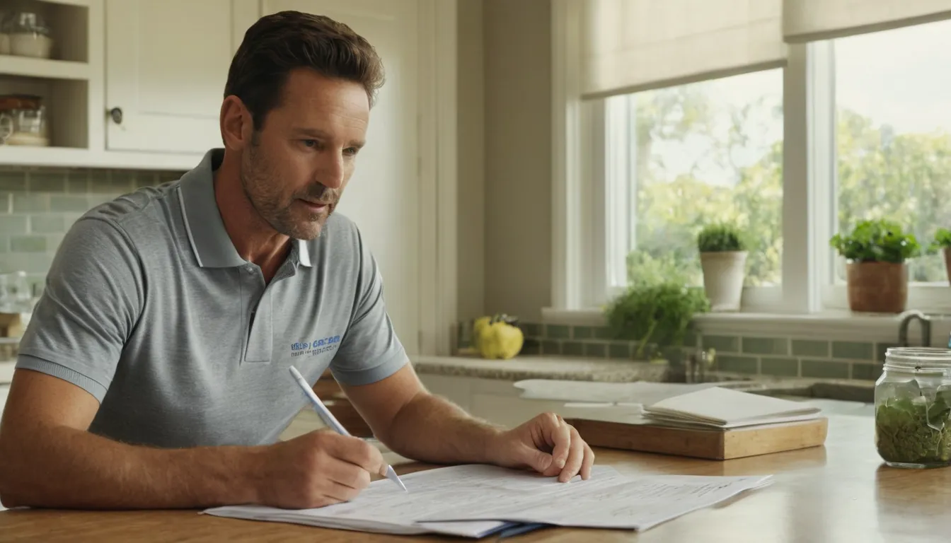 A homeowner reviewing a written pest control quote at a kitchen table